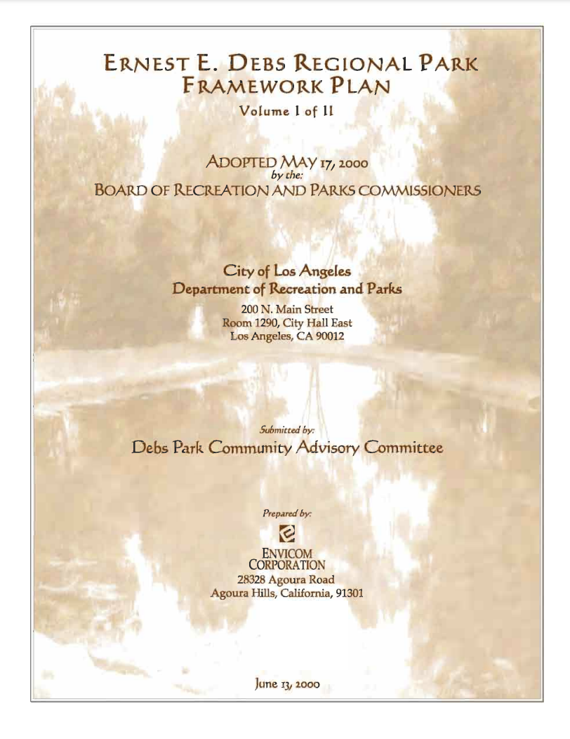 Cover of the Ernest E. Debs Regional Park Framework Plan, 2000